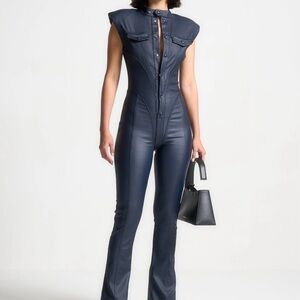 Maniere De Voir Wax Coated Denim Jumpsuit